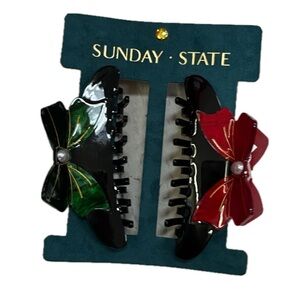 NWT ⚜️🖤⚜️ Sunday State Christmas bow claws hair clips set of2